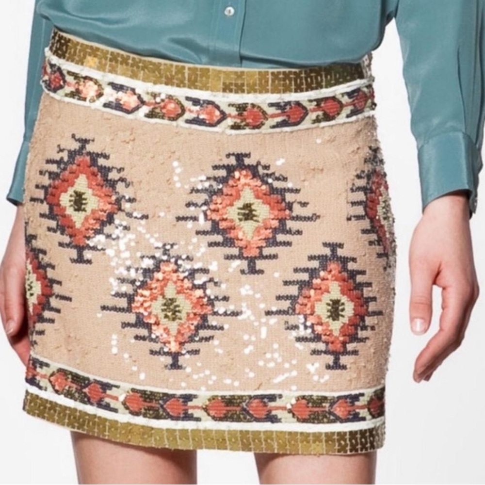 Zara Aztec Mini Sequin Skirt Size Small